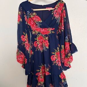 Betsey Johnson Navy and Pink Floral Mini Dress